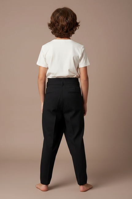 Pantalon Fluide Noir Asymétrique Drapé Élégant Garçon - Polyester - vue 2
