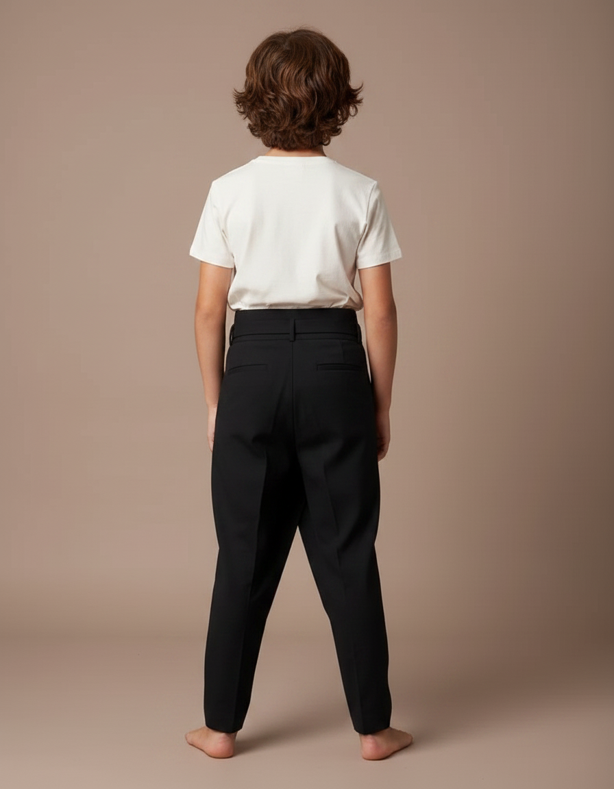 Pantalon Fluide Noir Asymétrique Drapé Élégant Garçon - Polyester - vue 2