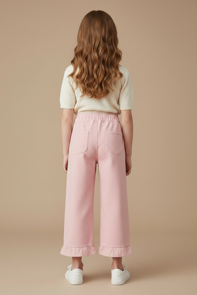 Pantalon Fluide Rose Ample Brodé Volants Fille - Molleton - vue 2