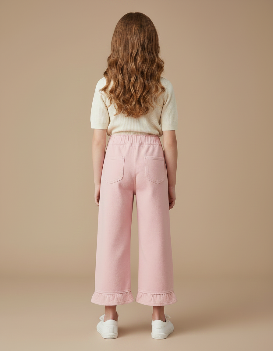 Pantalon Fluide Rose Ample Brodé Volants Fille - Molleton - vue 2