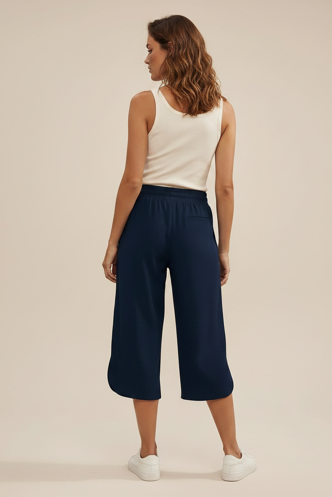 Pantalon Fluide Bleu Marine Court Ample Décontracté - Polyester - vue 2