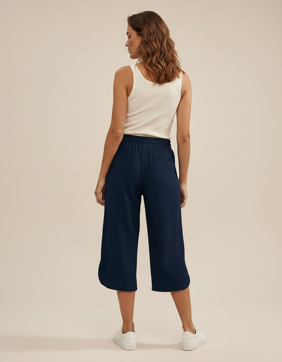 Pantalon Fluide Bleu Marine Court Ample Décontracté - Polyester - vue 2