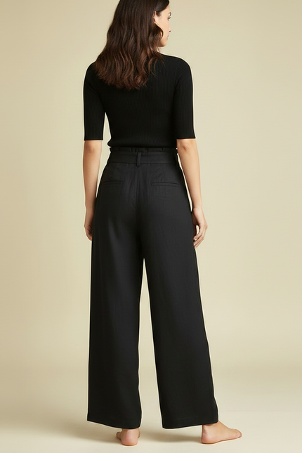 Pantalon Fluide Femme Noir Palazzo Lin - vue 2