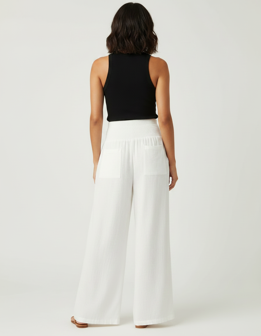 Pantalon Fluide Femme Lin - Blanc - vue 2