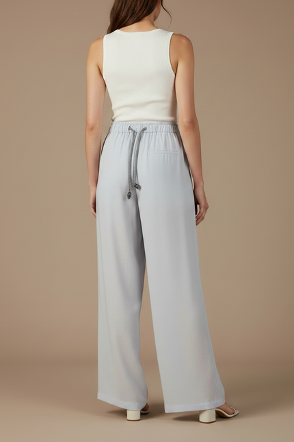 Pantalon Fluide Bleu Ciel Ample Cordon Décontracté - Viscose - vue 2