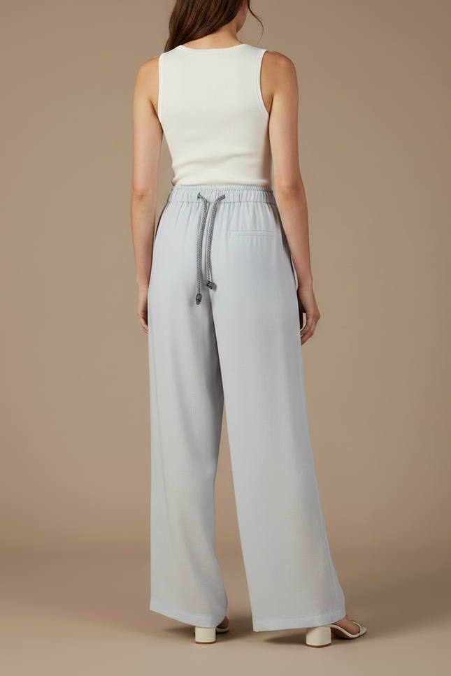 Pantalon Fluide Bleu Ciel Ample Cordon Décontracté - Viscose - vue 2