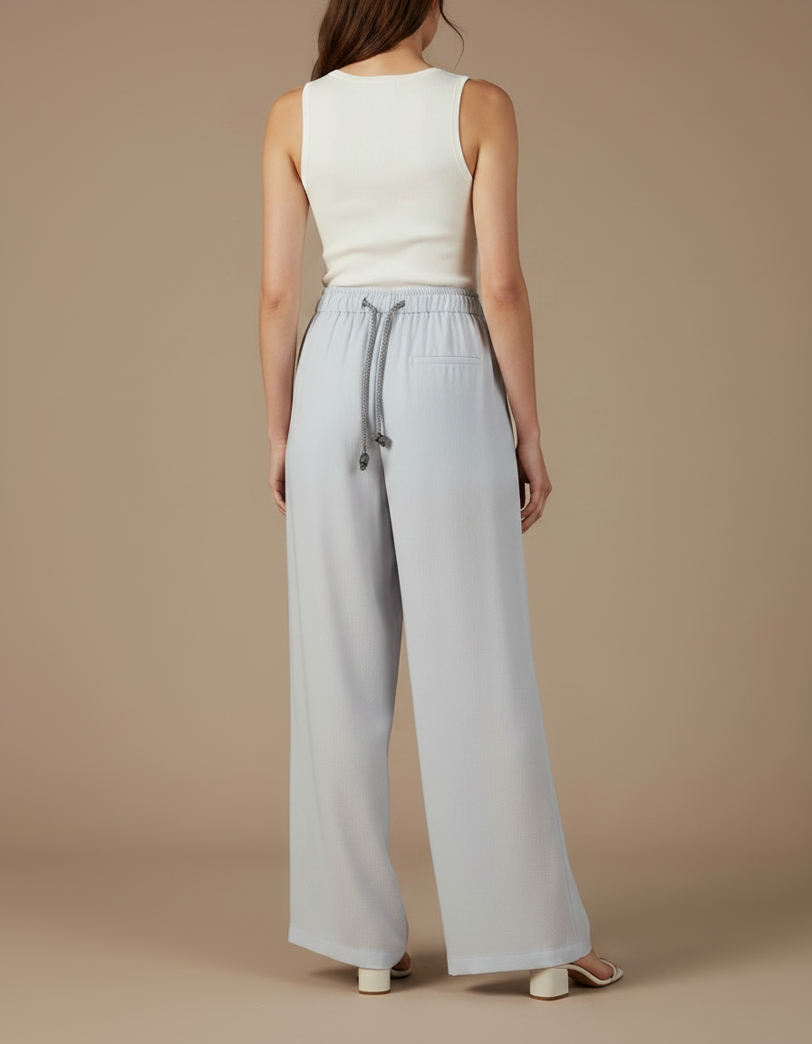 Pantalon Fluide Bleu Ciel Ample Cordon Décontracté - Viscose - vue 2