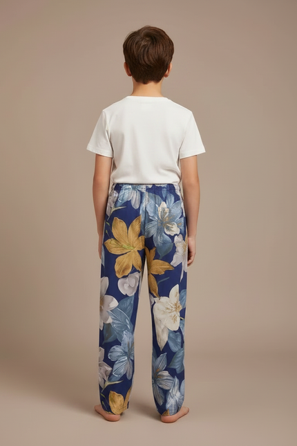 Pantalon Fluide Floral Bleu Large Confortable Enfant - Viscose - vue 2