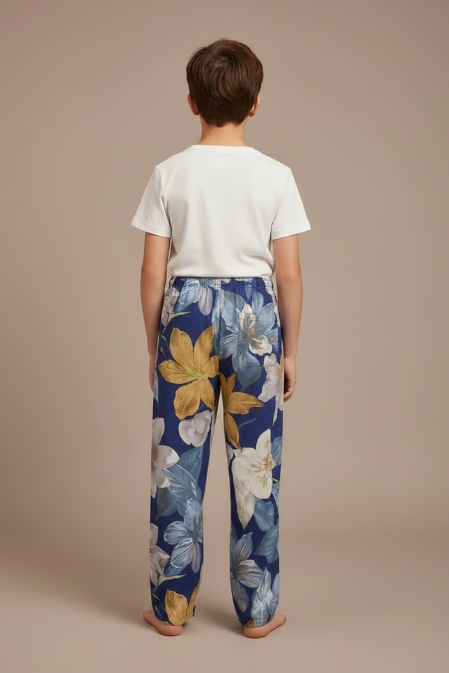 Pantalon Fluide Floral Bleu Large Confortable Enfant - Viscose - vue 2