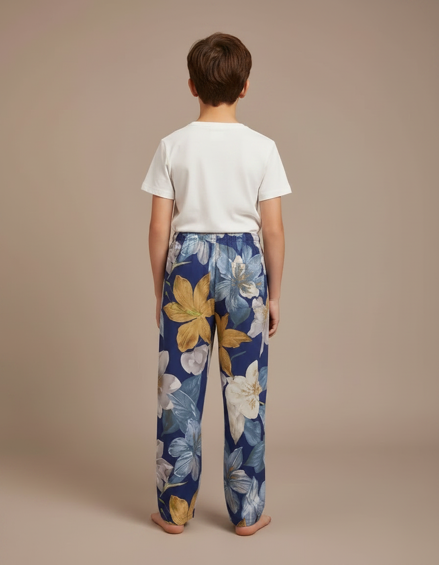 Pantalon Fluide Floral Bleu Large Confortable Enfant - Viscose - vue 2