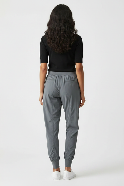 Pantalon Fluide Gris Cordon Jogger Sport Femme - Polyester - vue 2