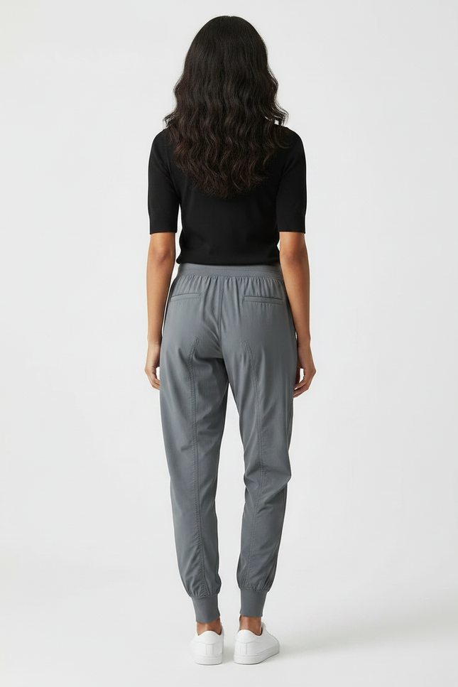 Pantalon Fluide Gris Cordon Jogger Sport Femme - Polyester - vue 2