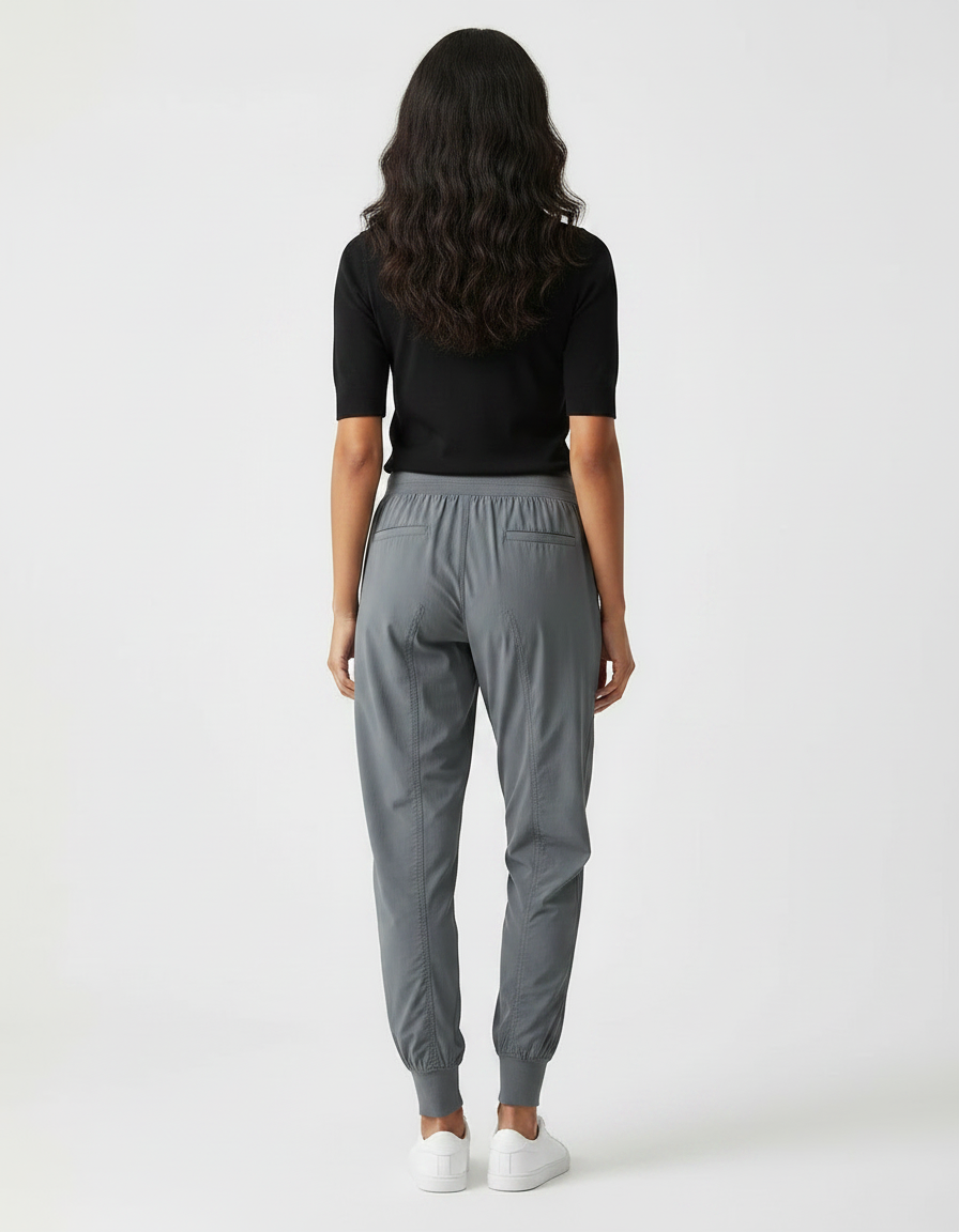 Pantalon Fluide Gris Cordon Jogger Sport Femme - Polyester - vue 2