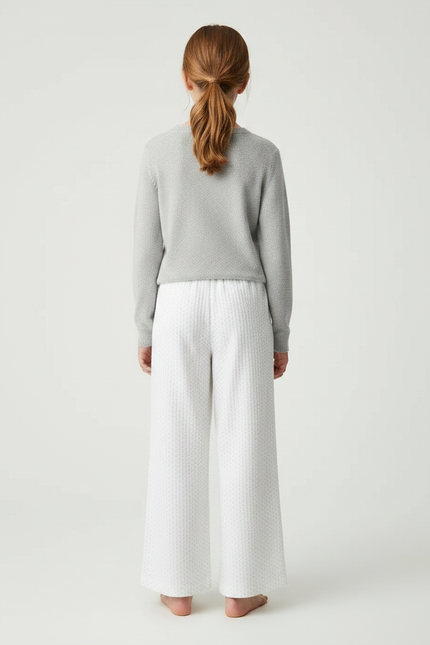 Pantalon Fluide Blanc Ample Pointillé Décontracté Confortable - Maille - vue 2
