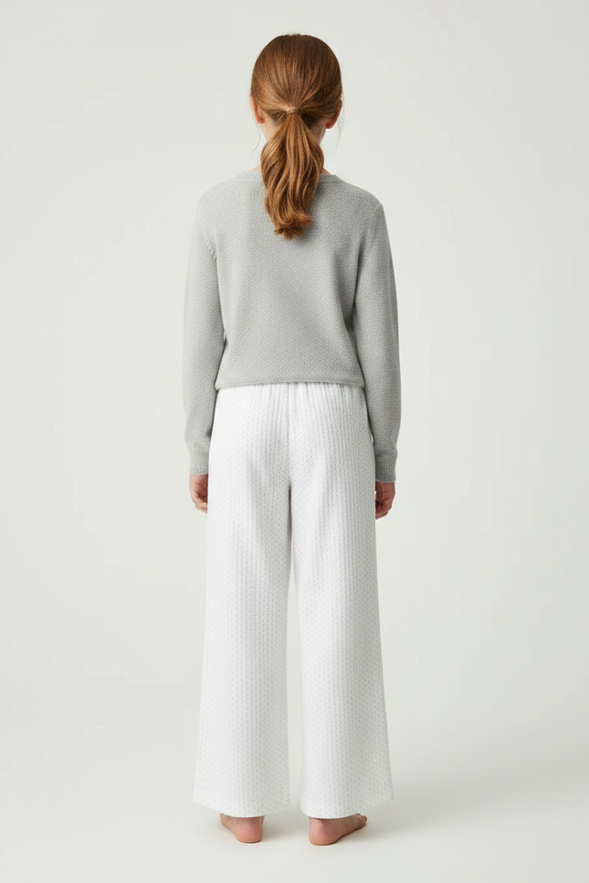 Pantalon Fluide Blanc Ample Pointillé Décontracté Confortable - Maille - vue 2