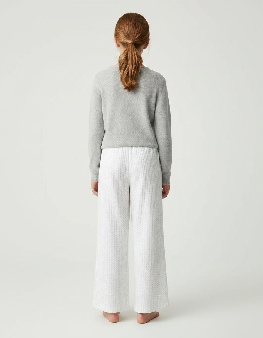 Pantalon Fluide Blanc Ample Pointillé Décontracté Confortable - Maille - vue 2