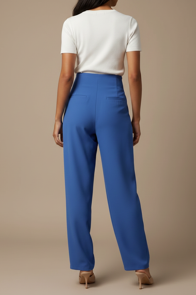 Pantalon Fluide Bleu Royal Taille Haute Élégant Droit - Polyester - vue 2