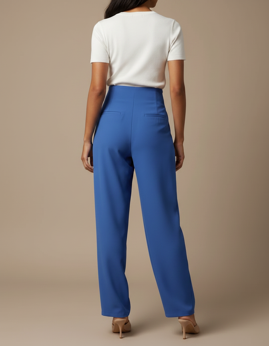 Pantalon Fluide Bleu Royal Taille Haute Élégant Droit - Polyester - vue 2