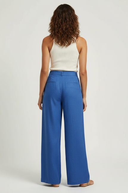 Pantalon Fluide Bleu Royal Ample Lin Élégant - vue 2