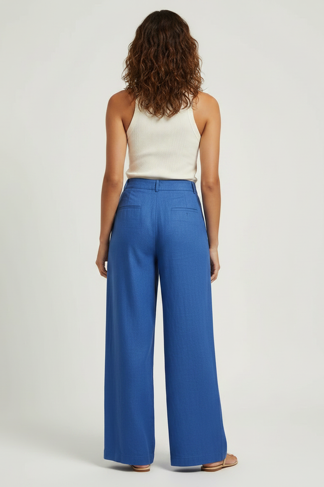 Pantalon Fluide Bleu Royal Ample Lin Élégant - vue 2