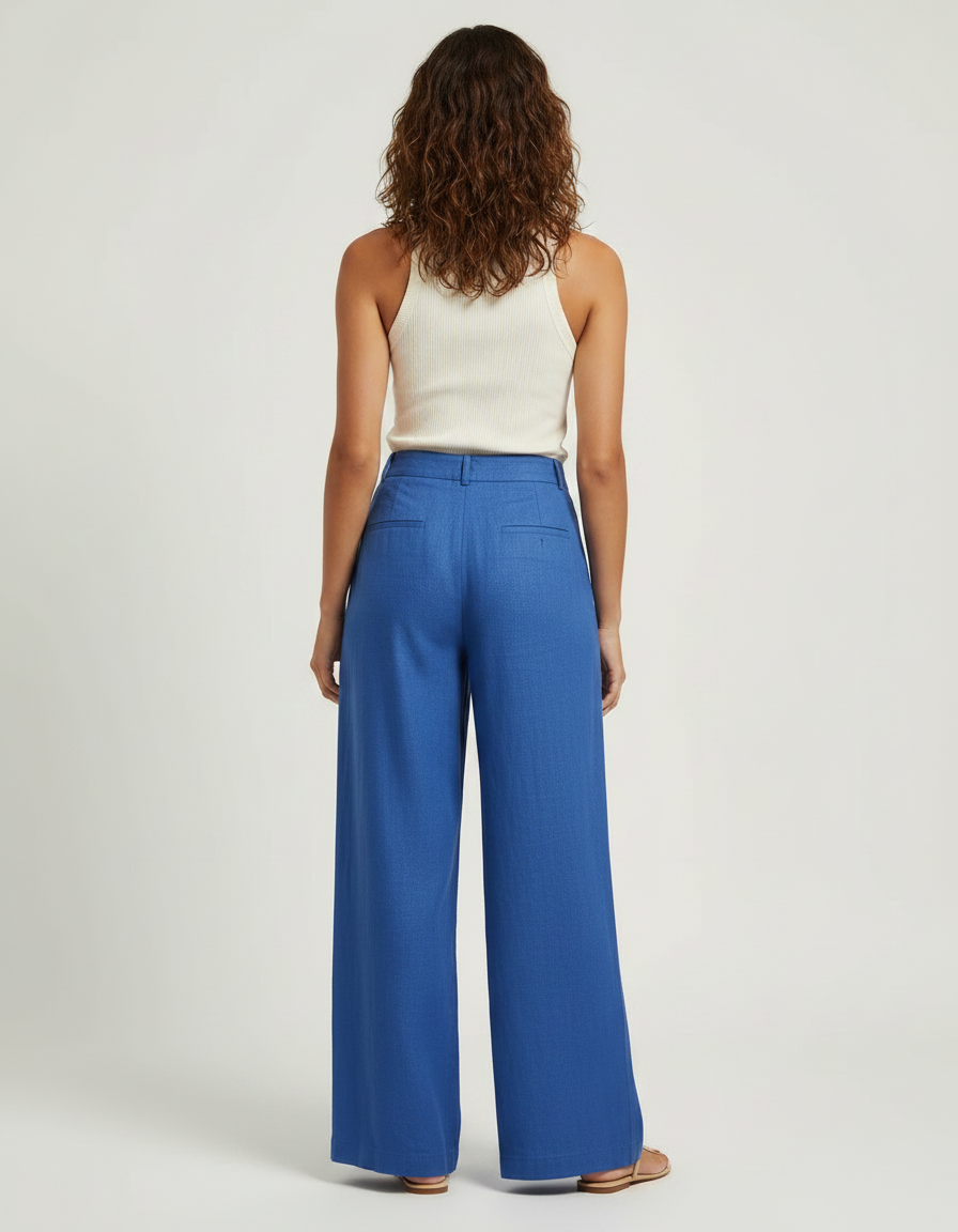 Pantalon Fluide Bleu Royal Ample Lin Élégant - vue 2