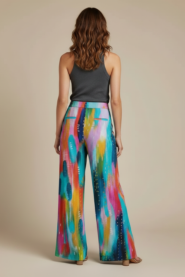 Pantalon Fluide Imprimé Abstrait Coloré Ample Femme - Multicolore Viscose - vue 2