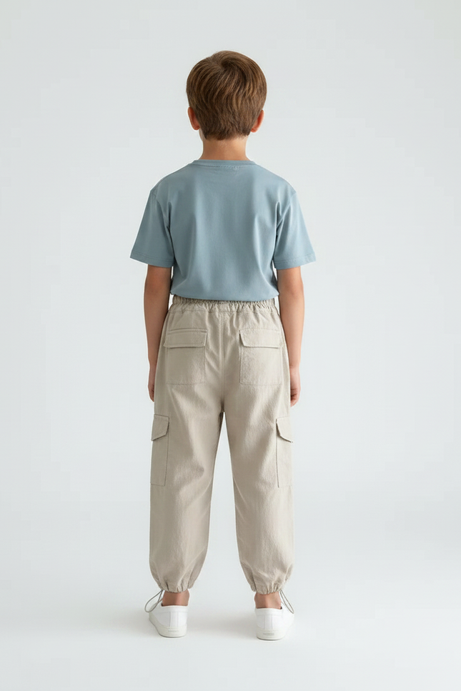 Pantalon Fluide Beige Cargo Coton Ample Garçon - vue 2