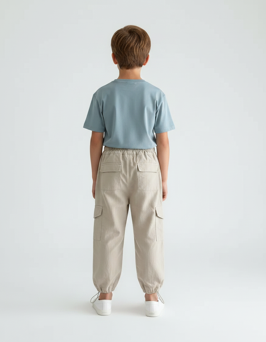 Pantalon Fluide Beige Cargo Coton Ample Garçon - vue 2