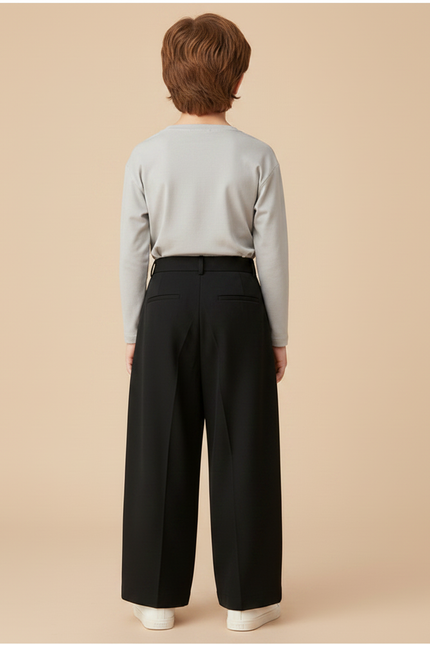 Pantalon Fluide Noir Ample Plissé Décontracté Enfant - Polyester - vue 2