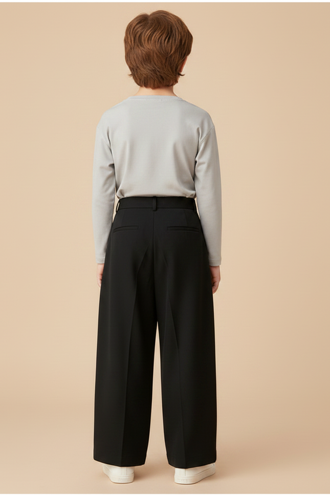 Pantalon Fluide Noir Ample Plissé Décontracté Enfant - Polyester - vue 2
