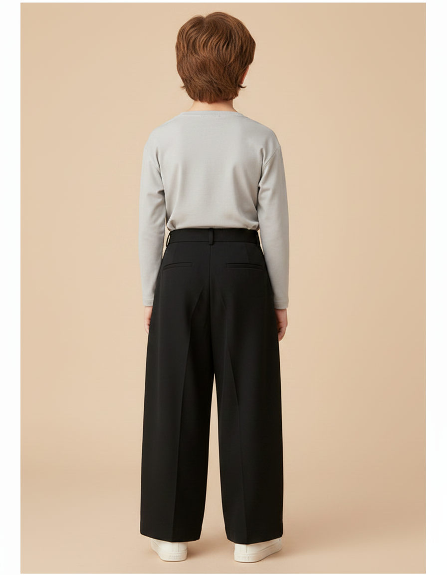 Pantalon Fluide Noir Ample Plissé Décontracté Enfant - Polyester - vue 2