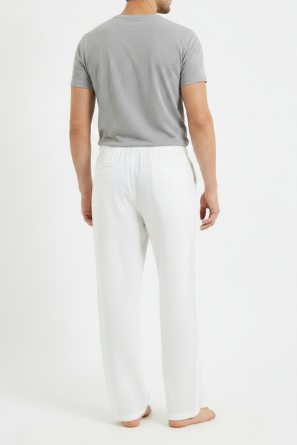 Pantalon Large Fluide Blanc - Lin - vue 2