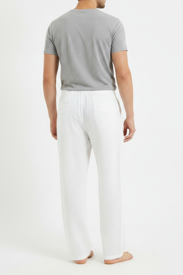 Pantalon Large Fluide Blanc - Lin - vue 2