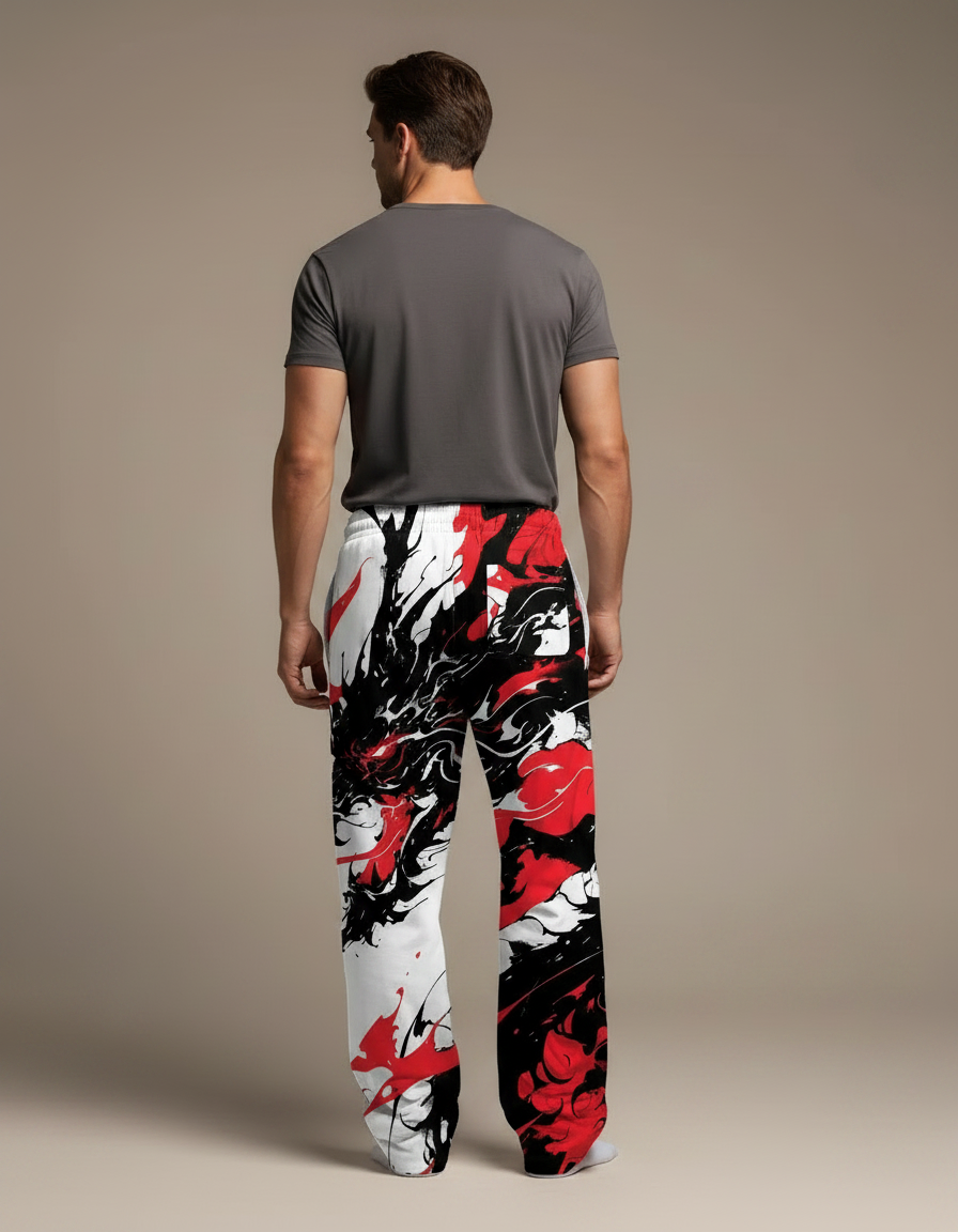 Pantalon Fluide Blanc Rouge Noir Dragon Ample Cordon - Multicolore Polyester - vue 2