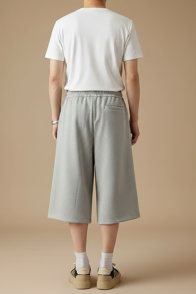 Pantalon Fluide Gris Ample Cordon Décontracté Mi-Mollet Homme - Molleton - vue 2