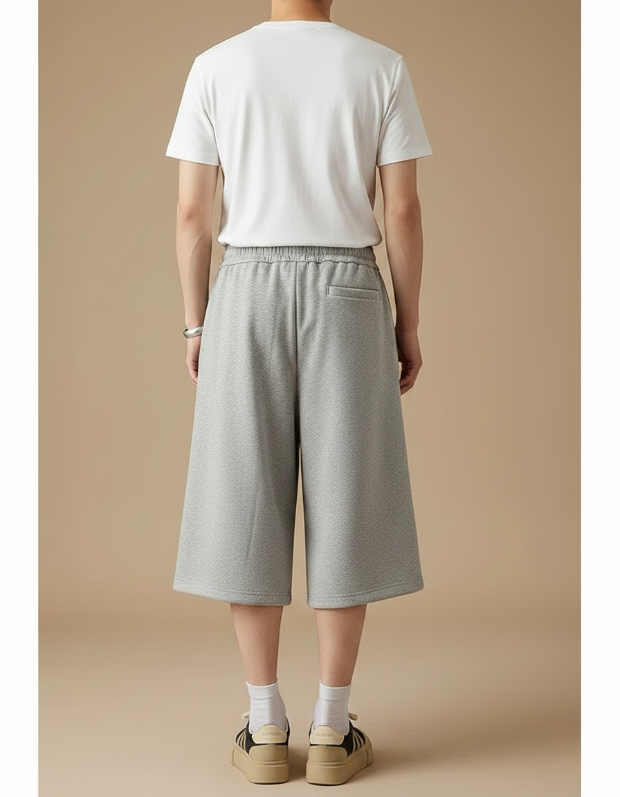 Pantalon Fluide Gris Ample Cordon Décontracté Mi-Mollet Homme - Molleton - vue 2