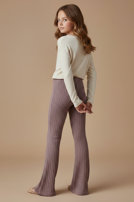Pantalon Fluide Côtelé Évasé Rose Confortable Fille - Maille - vue 2