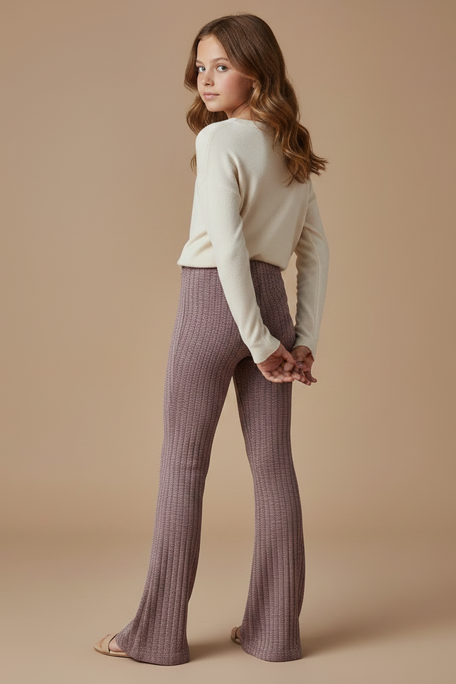 Pantalon Fluide Côtelé Évasé Rose Confortable Fille - Maille - vue 2
