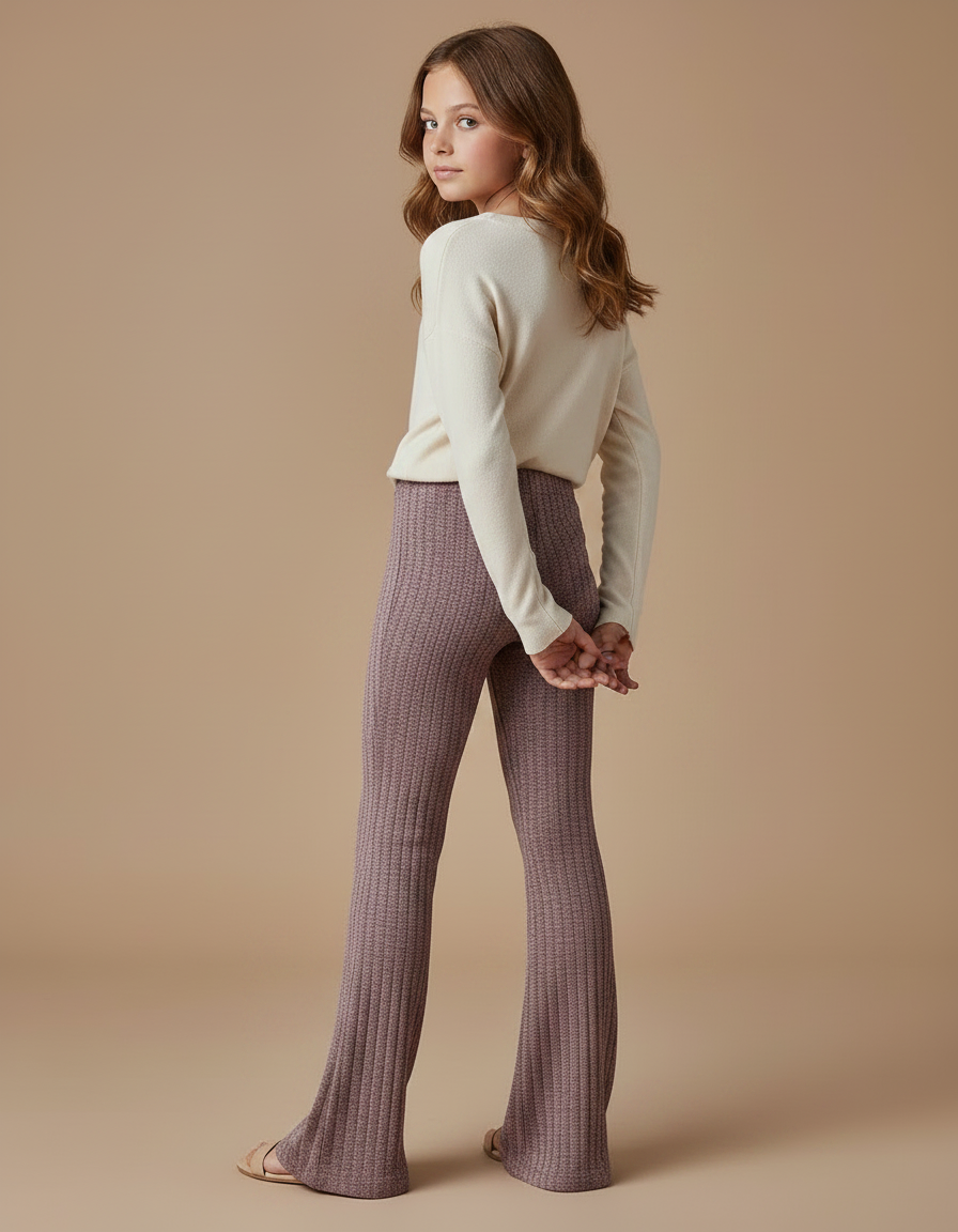 Pantalon Fluide Côtelé Évasé Rose Confortable Fille - Maille - vue 2