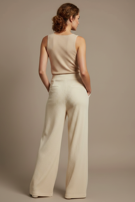 Pantalon Fluide Beige Côtelé Ample Décontracté Chic - Cordé - vue 2