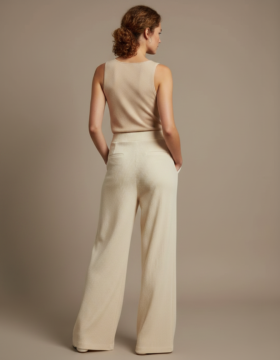 Pantalon Fluide Beige Côtelé Ample Décontracté Chic - Cordé - vue 2