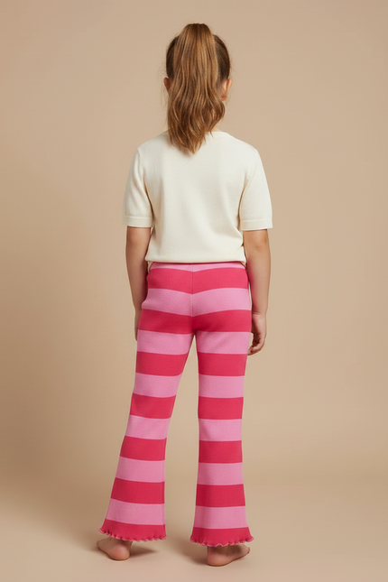 Pantalon Fluide Rayé Rose Évasé Tricoté Fille - Maille - vue 2