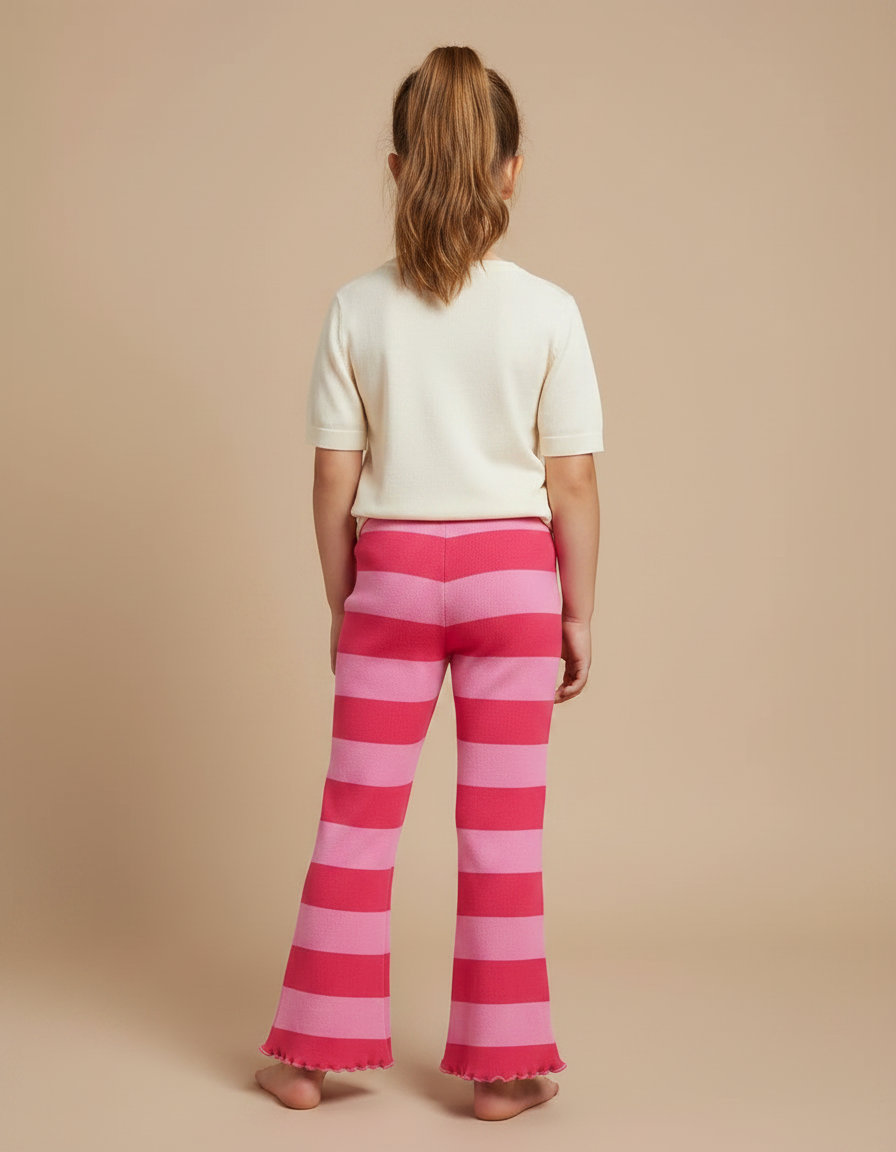 Pantalon Fluide Rayé Rose Évasé Tricoté Fille - Maille - vue 2