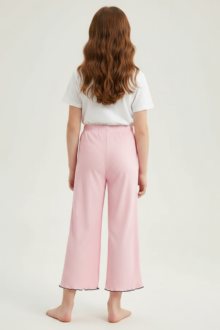 Pantalon Fluide Rose Côtelé Ample Décontracté Fille - Maille - vue 2