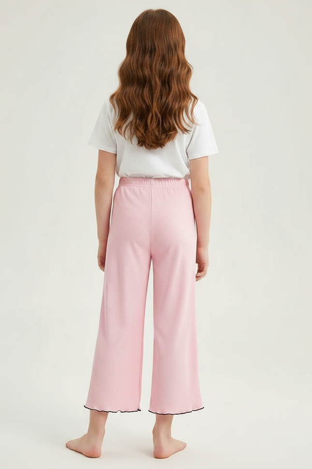 Pantalon Fluide Rose Côtelé Ample Décontracté Fille - Maille - vue 2