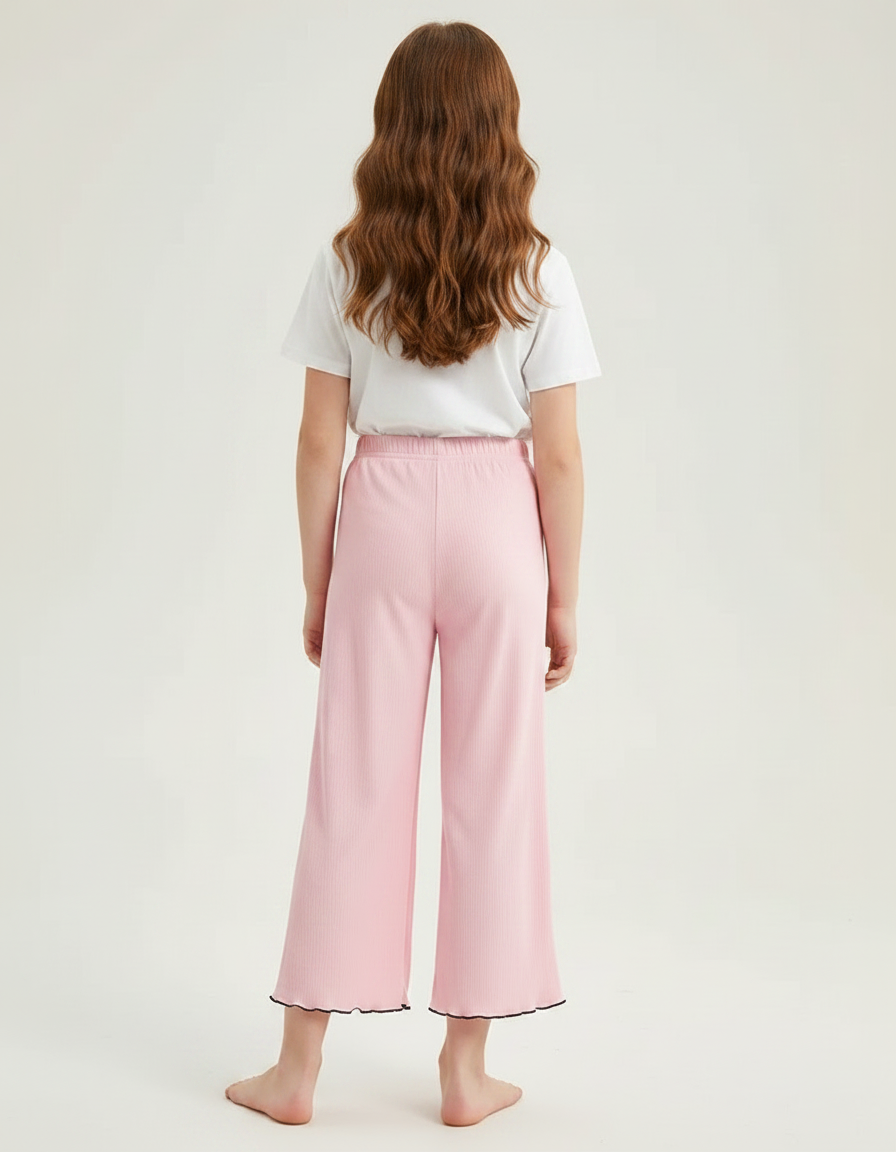 Pantalon Fluide Rose Côtelé Ample Décontracté Fille - Maille - vue 2