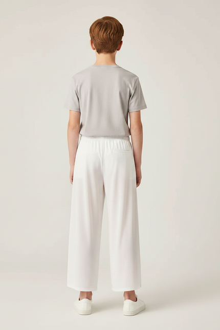 Pantalon Fluide Blanc Ample Fendu Léger - Polyester - vue 2