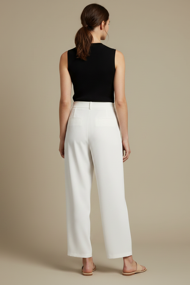 Pantalon Fluide Blanc Ample Taille Haute Plissé Chic - Viscose - vue 2