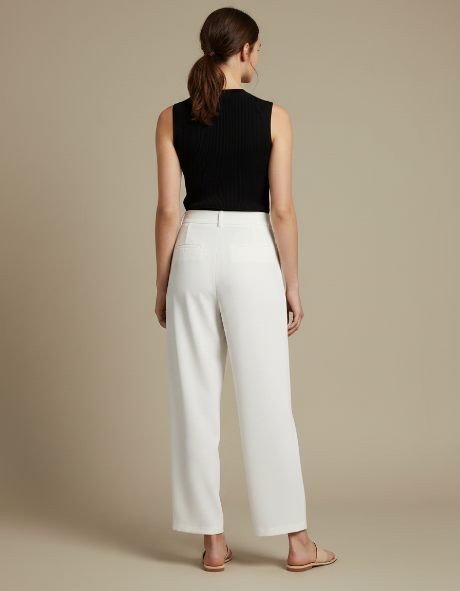 Pantalon Fluide Blanc Ample Taille Haute Plissé Chic - Viscose - vue 2