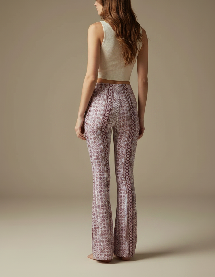 Pantalon Fluide Imprimé Bohème Élastique Évasé Décontracté - Multicolore Viscose - vue 2